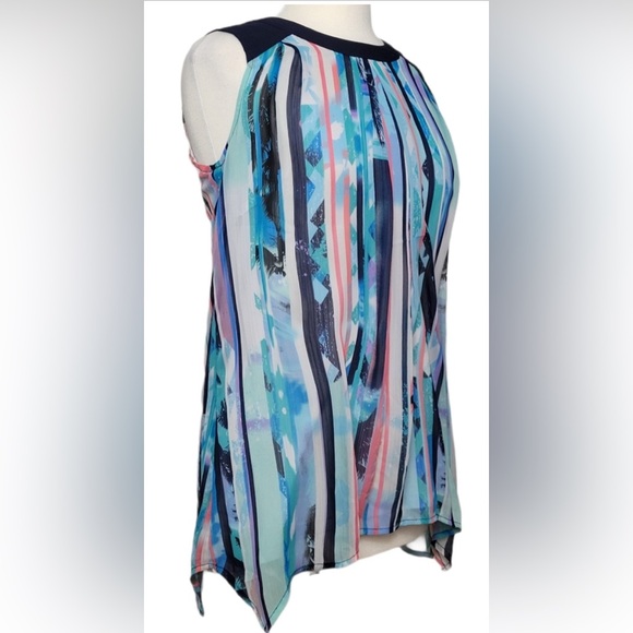 FDJ French Dressing Jeans Top Tunic Sleeveless Abstract Button Closure - Picture 8 of 8